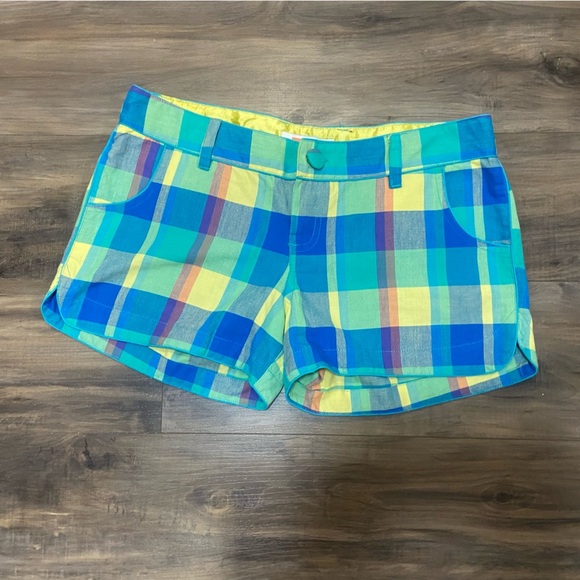 💗 Y2K Plaid Women's Shorts in Blue and Yellow - Picture 1 of 5